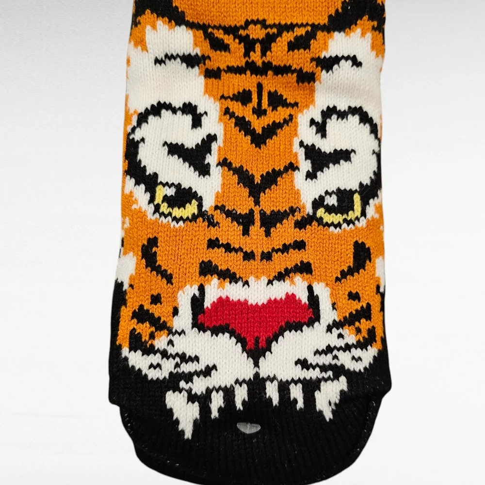 Tiger Sherpa Lined Slipper Socks Non Skid One Size Mens